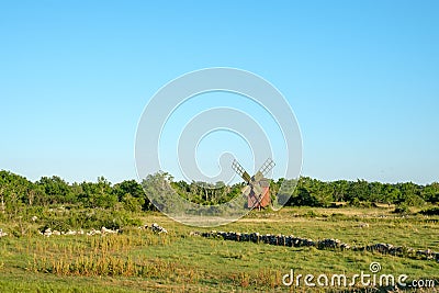 Traditional windmill on Swedish island Oland Stock Photo